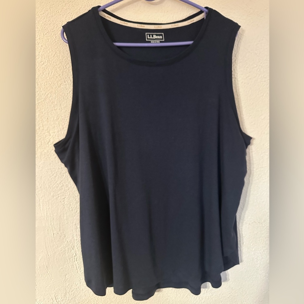 L.L.Bean Tunic Top Women Navy Cotton Sleeveless Crewneck Relaxed Fit Size1X-Plus